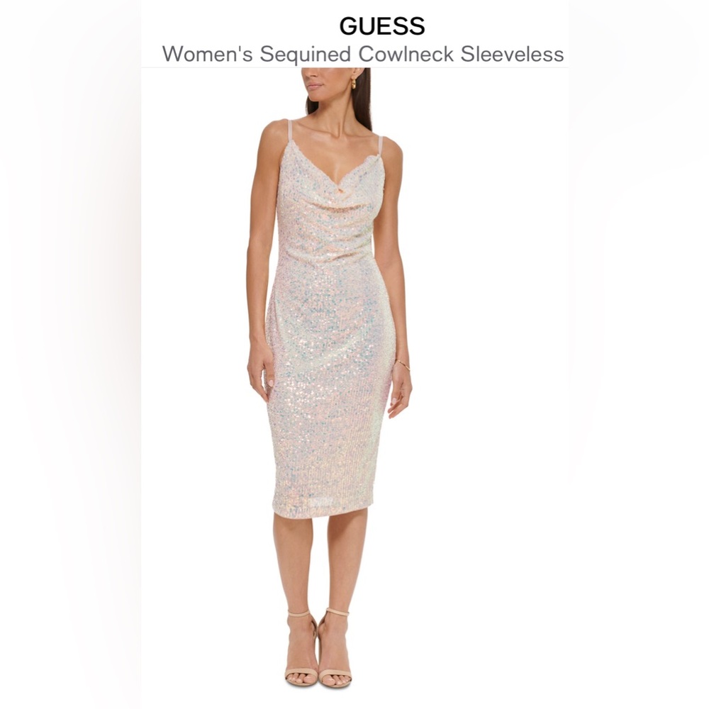 GUESS Women’s Sequined Cowlneck Sleeveless Slip Dress - SZ 14 NWT Color Blush